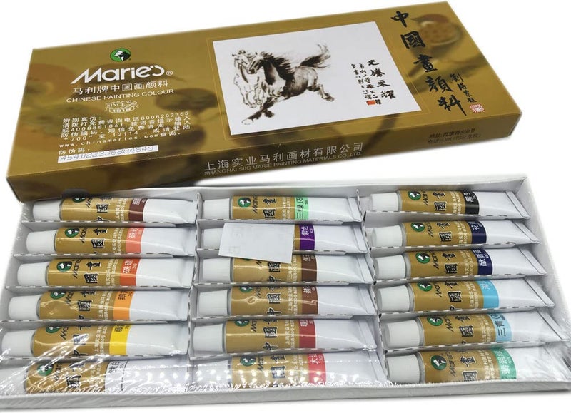 Easyou Marie's Chinese Painting Color Pigment Tubes Big Size Watercolor Set 12ml*18colors - Image 1